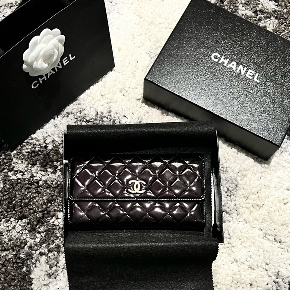 NEW CHANEL Black Long Quilted Patent Leather Wallet (NIB) - Picture 3 of 10